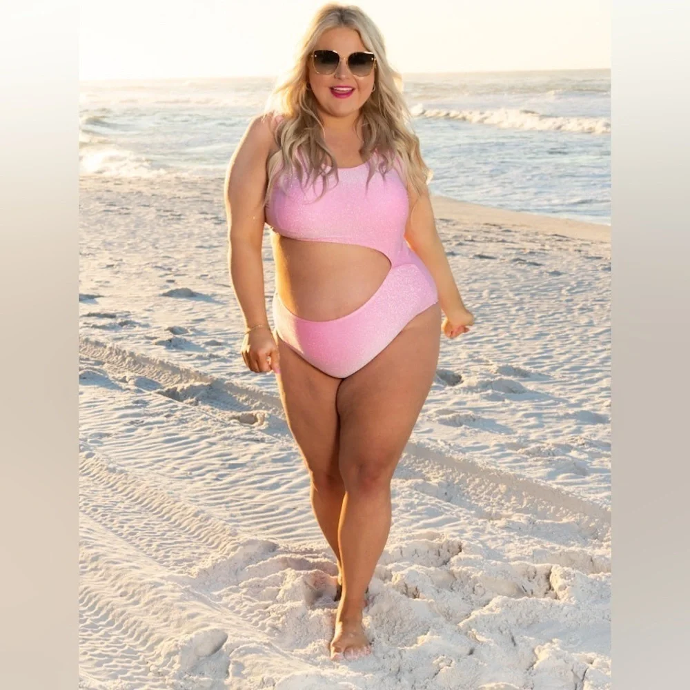 Southern Grace Swimsuit Women's Medium Pink Shimmer Cutout